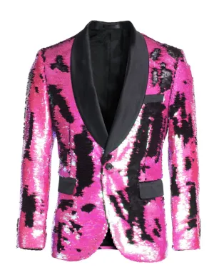 1 Button Reversible Sequin Blazer In Fuchsia and Black Cheap Prom Tuxedos