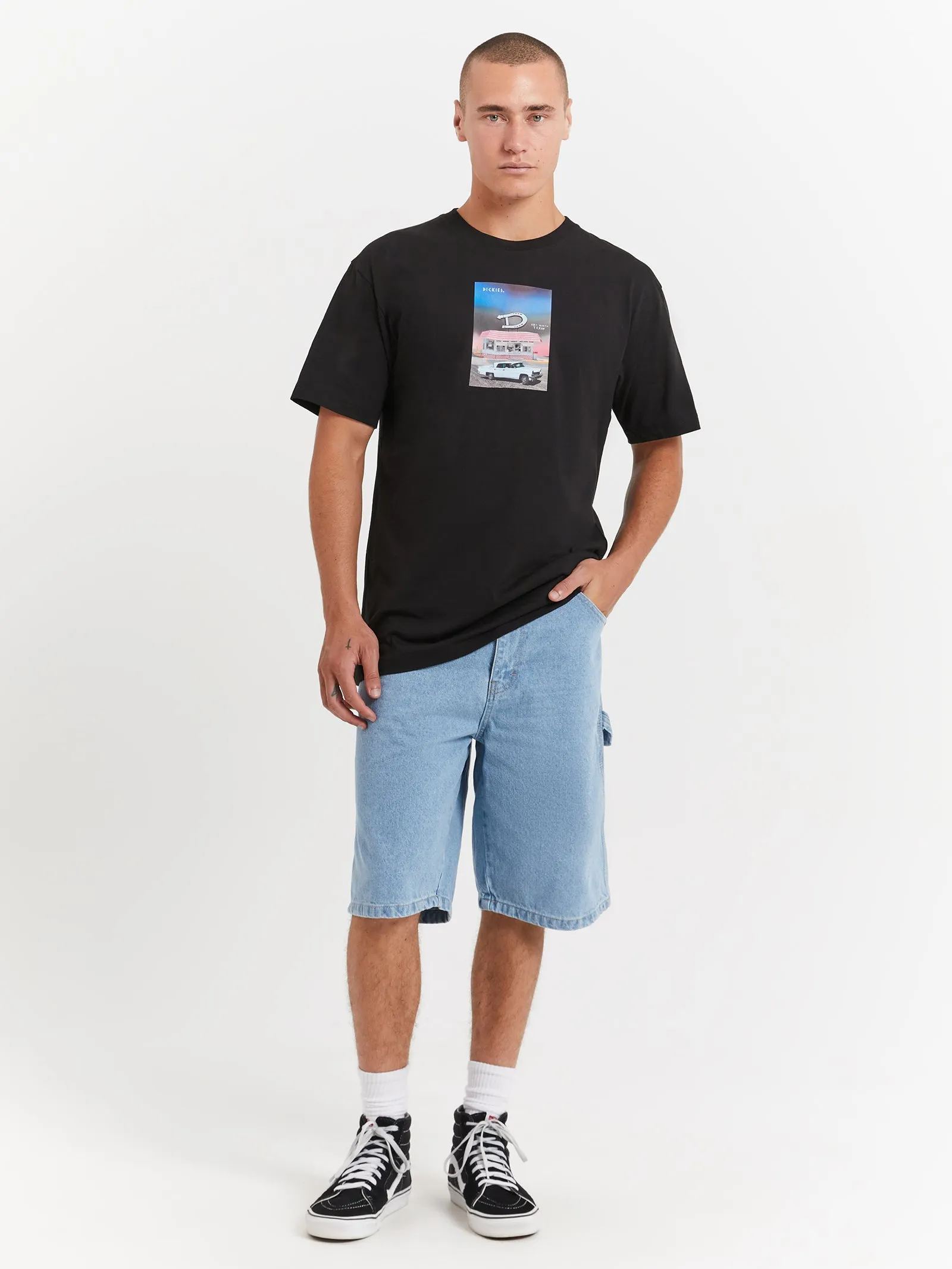 11' Relaxed Fit Carpenter Denim Shorts in Light Indigo