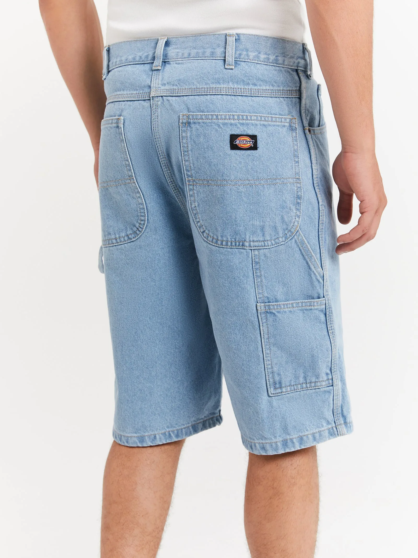 11' Relaxed Fit Carpenter Denim Shorts in Light Indigo