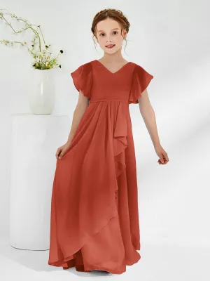 A-line Flutter Sleeves Junior Bridesmaid Dresses Rust