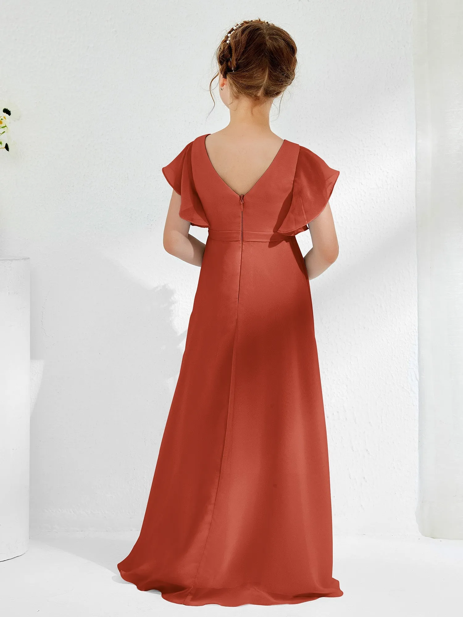 A-line Flutter Sleeves Junior Bridesmaid Dresses Rust