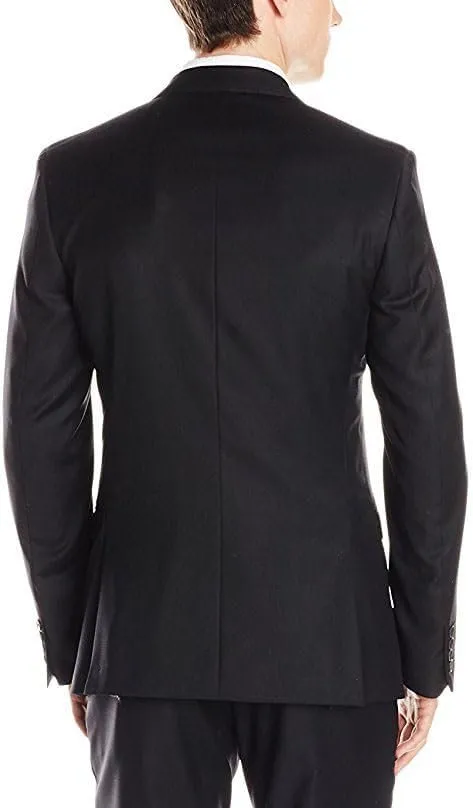 Adam Baker Men's Single Breasted 100% Wool Ultra Slim Fit Blazer/Sport Coat -Solid Black