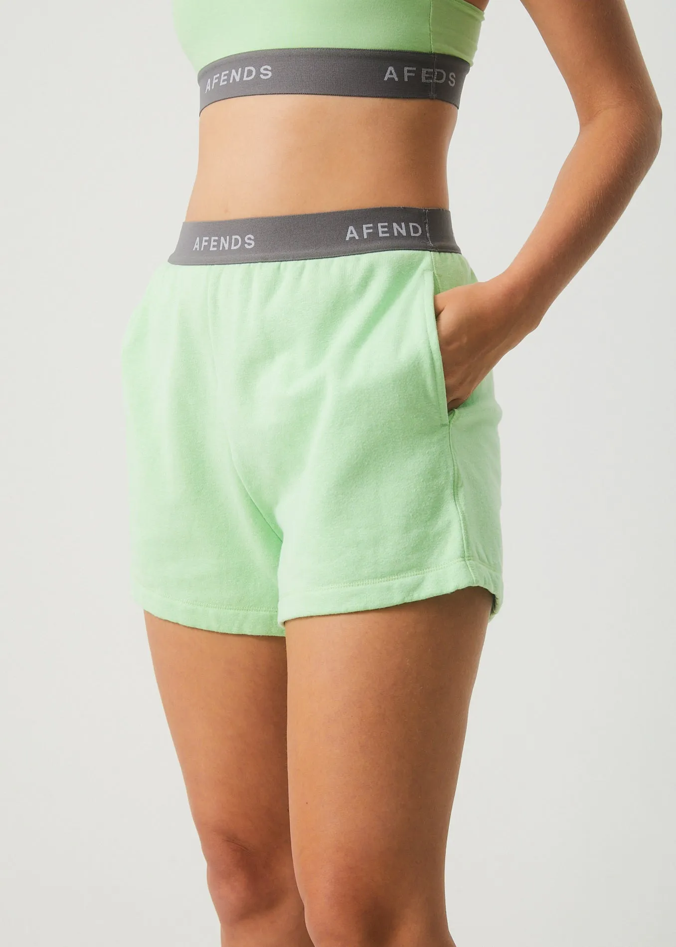 AFENDS Womens Homebase - Sweat Shorts - Lime Green