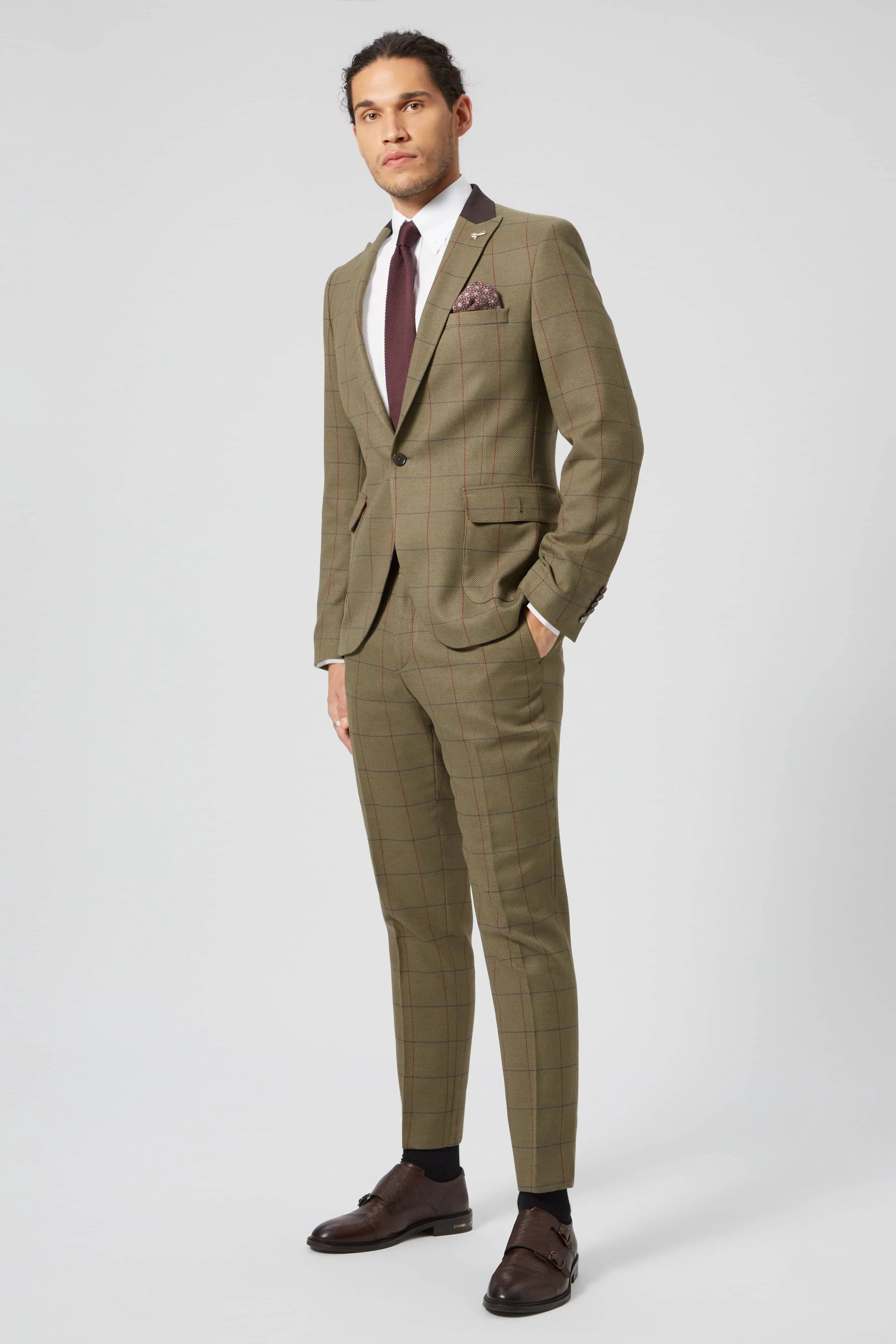 Beadon Slim Fit Khaki Check Tweed Jacket - ARCHIVE