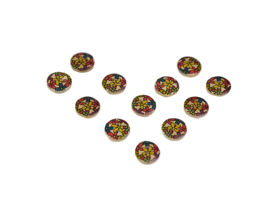 Beige Multicolour Floral Printed 2 Hole Wooden Buttons