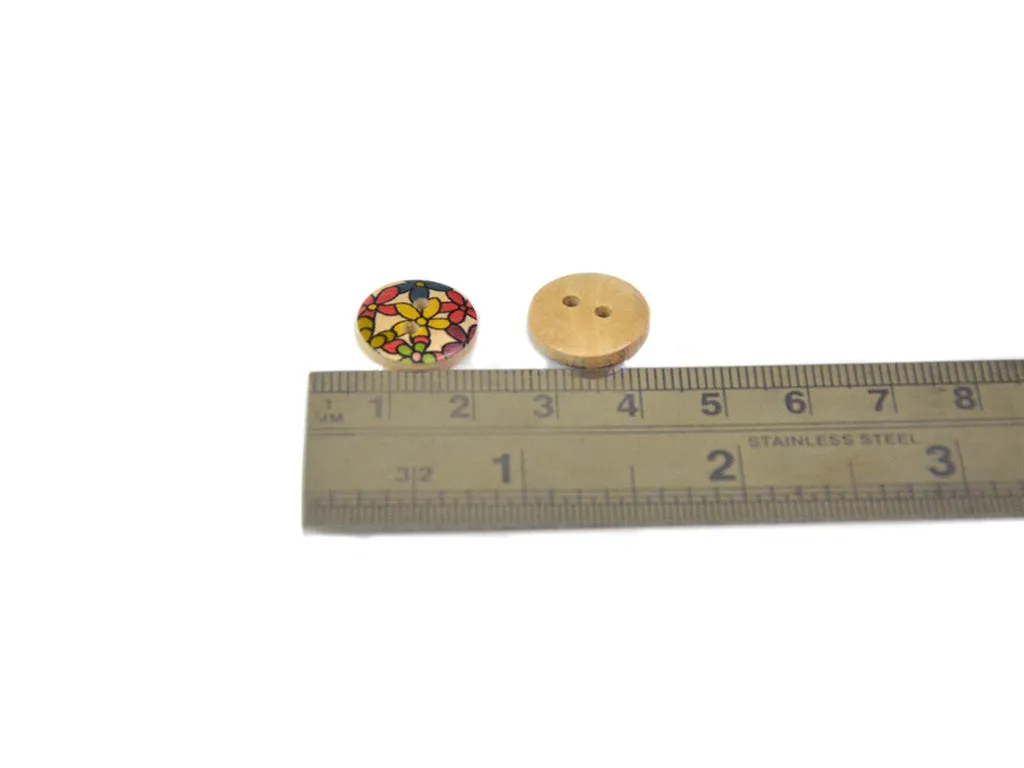 Beige Multicolour Floral Printed 2 Hole Wooden Buttons