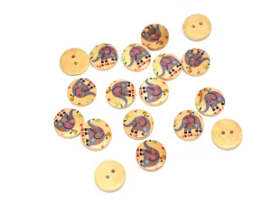 Beige Purple Elephant Printed 2 Hole Wooden Buttons