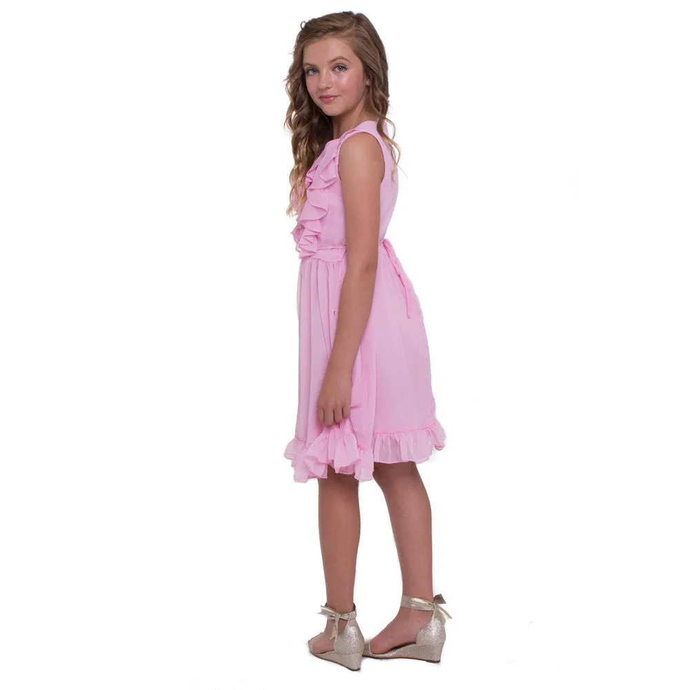 Big Girls Bubble Gum Tiered Chiffon Ruffled Easter Dress 8-12