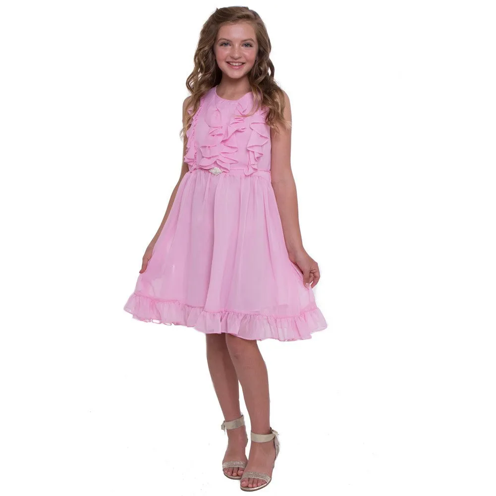 Big Girls Bubble Gum Tiered Chiffon Ruffled Easter Dress 8-12