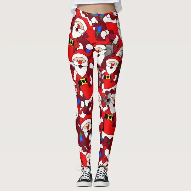 Christmas Leggings Seamless Push Up | Ugly Santa Snowman Print | High Waist Party Pants | Women's Xmas Pantalone