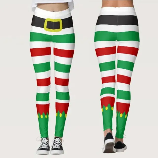 Christmas Leggings Seamless Push Up | Ugly Santa Snowman Print | High Waist Party Pants | Women's Xmas Pantalone