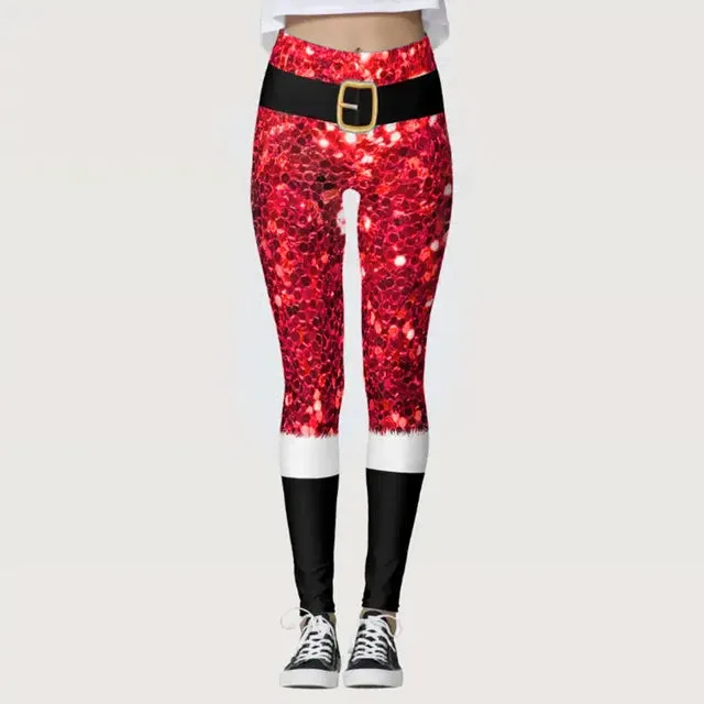 Christmas Leggings Seamless Push Up | Ugly Santa Snowman Print | High Waist Party Pants | Women's Xmas Pantalone