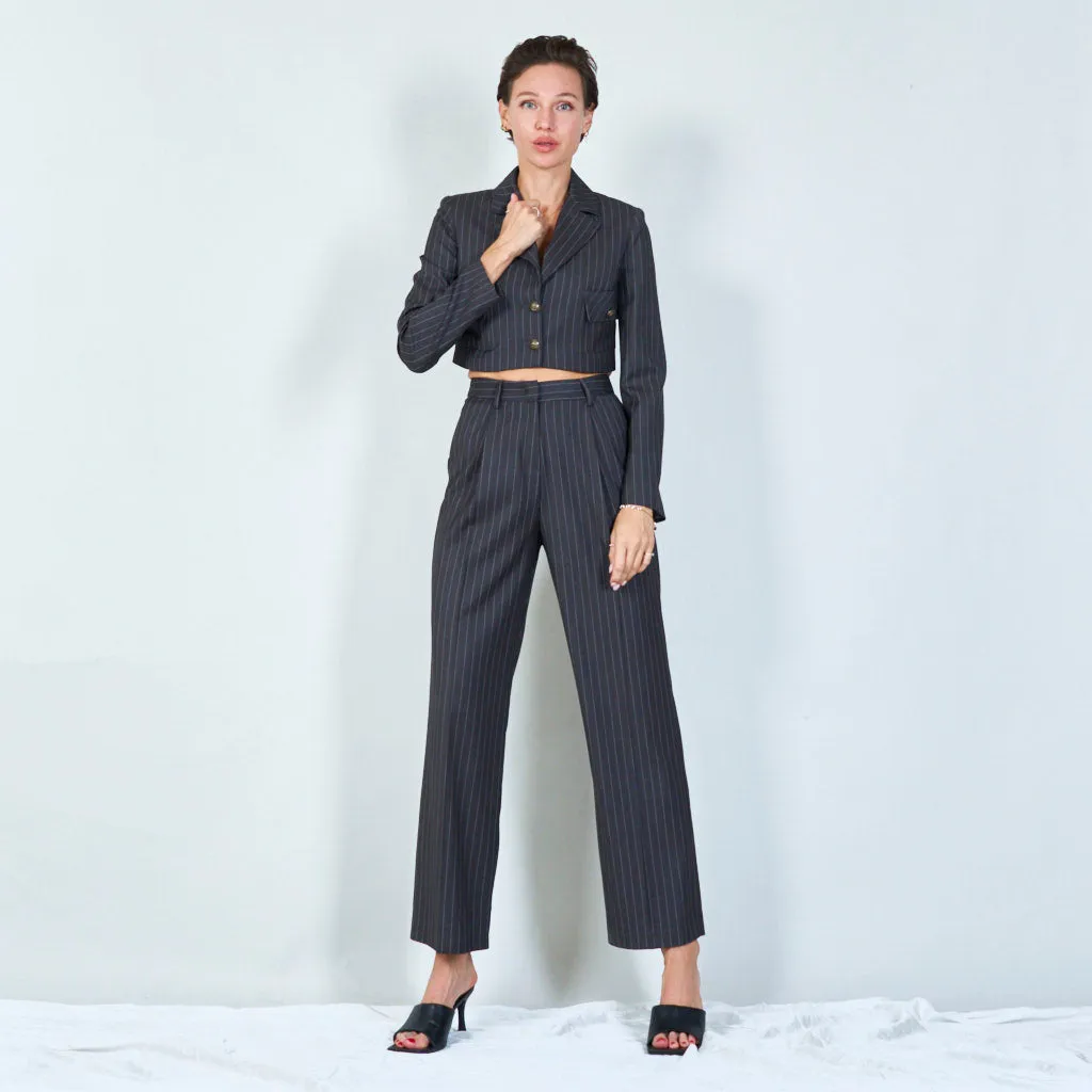 Cropped pinstripe blazer with pocket details wholesale