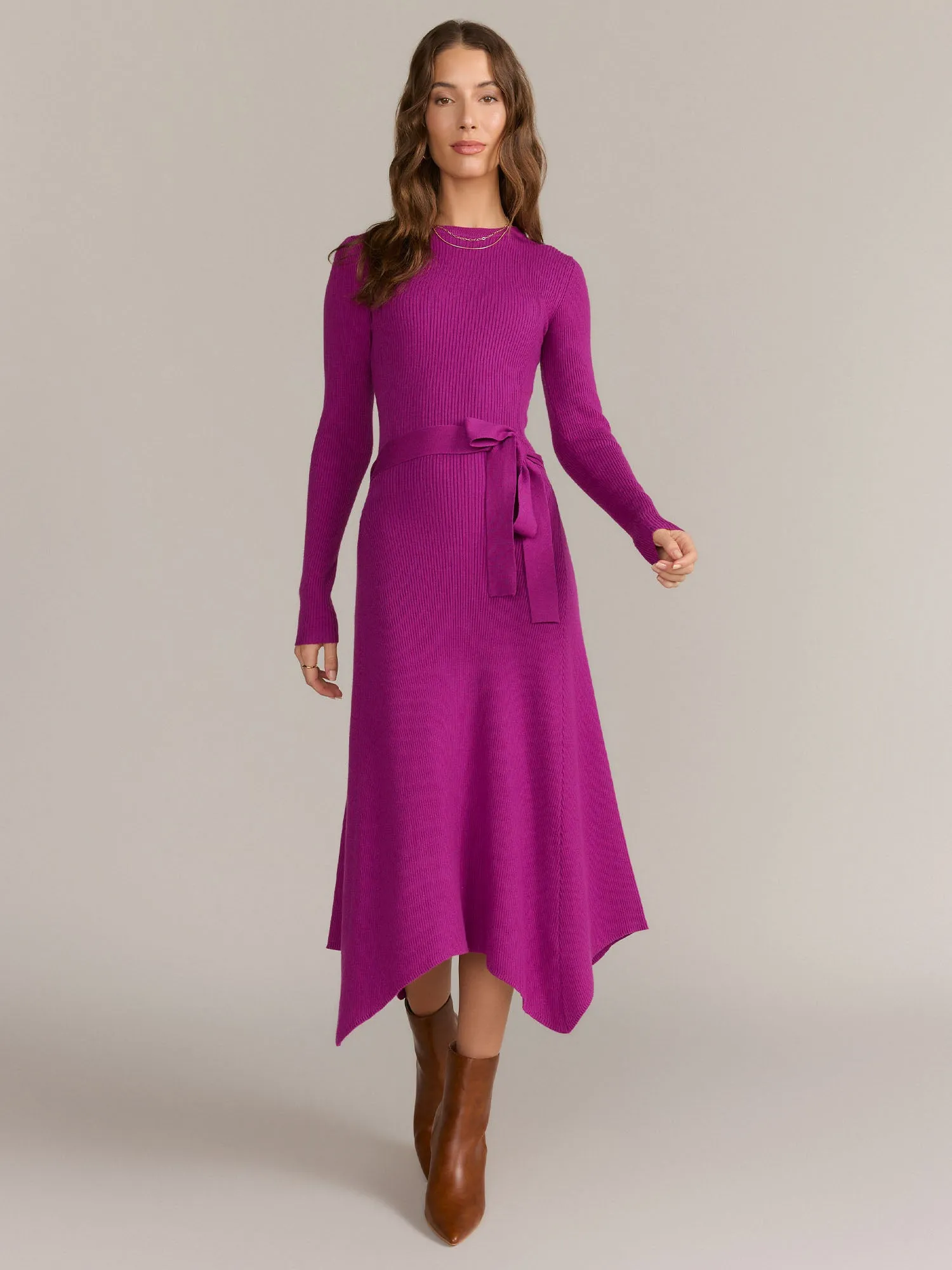 Flying Tomato Long Sleeve Belted Ribbed Midi Dress - Brands We Love