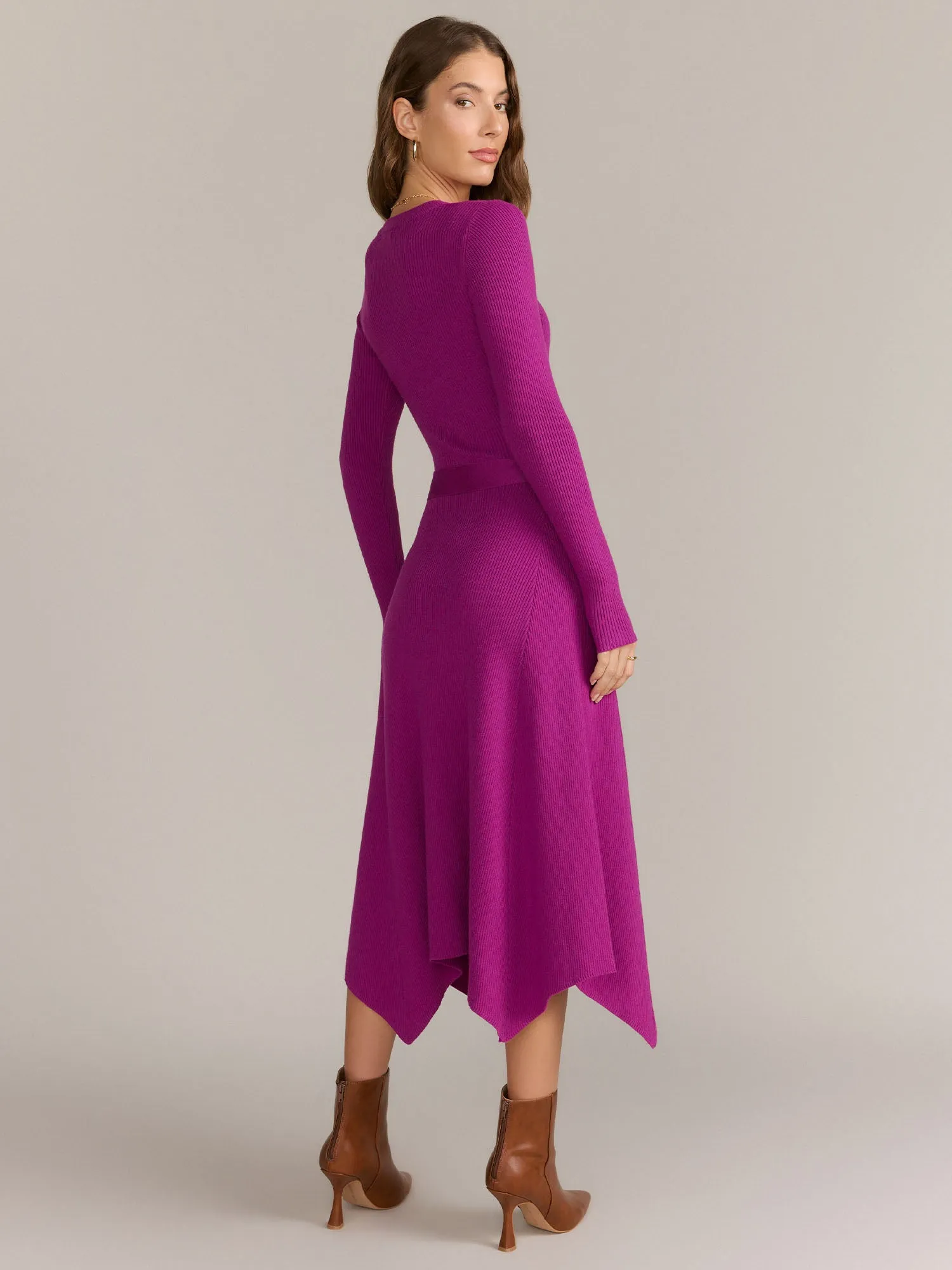 Flying Tomato Long Sleeve Belted Ribbed Midi Dress - Brands We Love