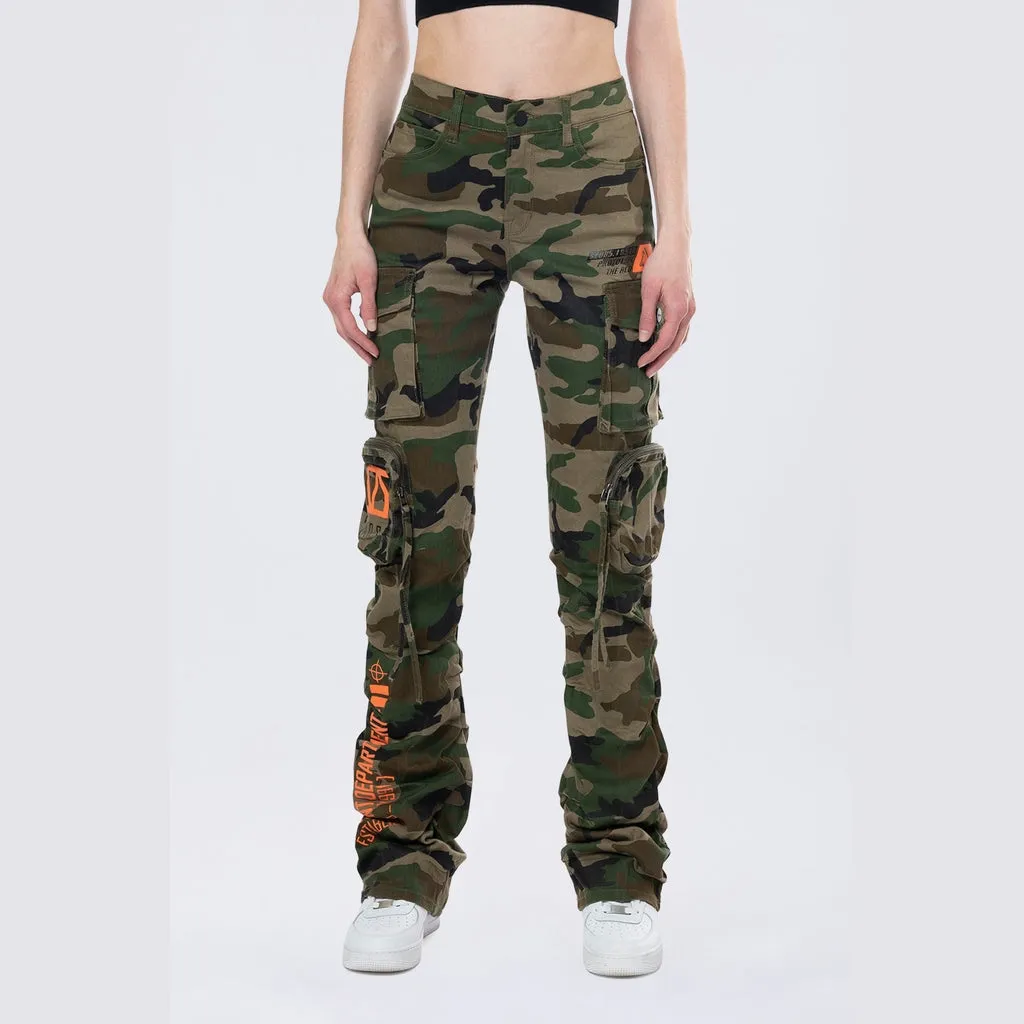 High Rise Stacked Utility Twill Pants - Wood Camo