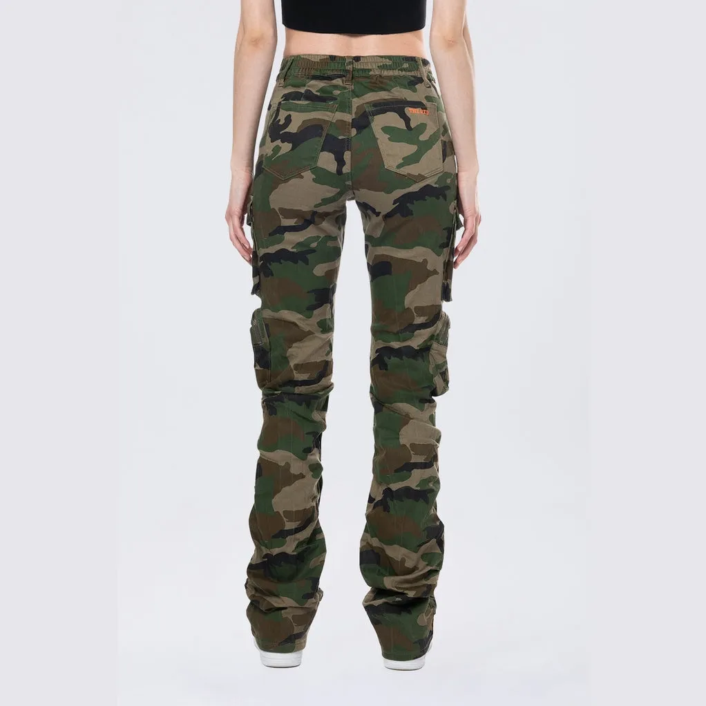 High Rise Stacked Utility Twill Pants - Wood Camo