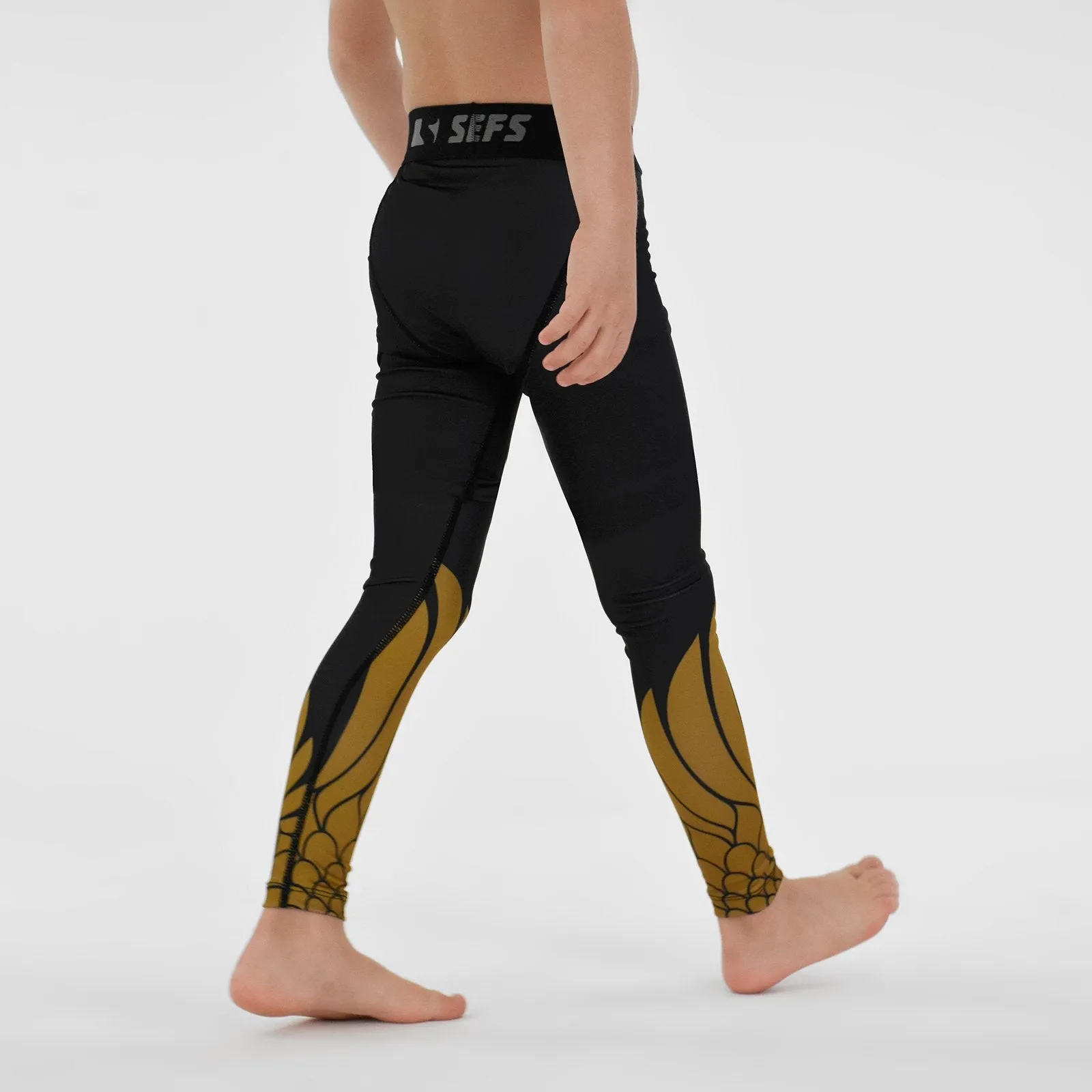 Icarus Black and Gold Kids compression tights / leggings