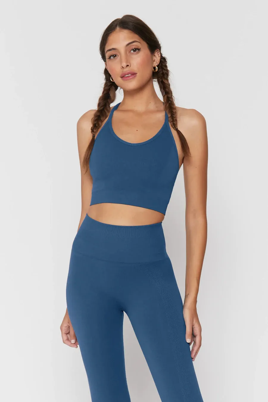 Icon T-Back Sports Bra, Faded Navy