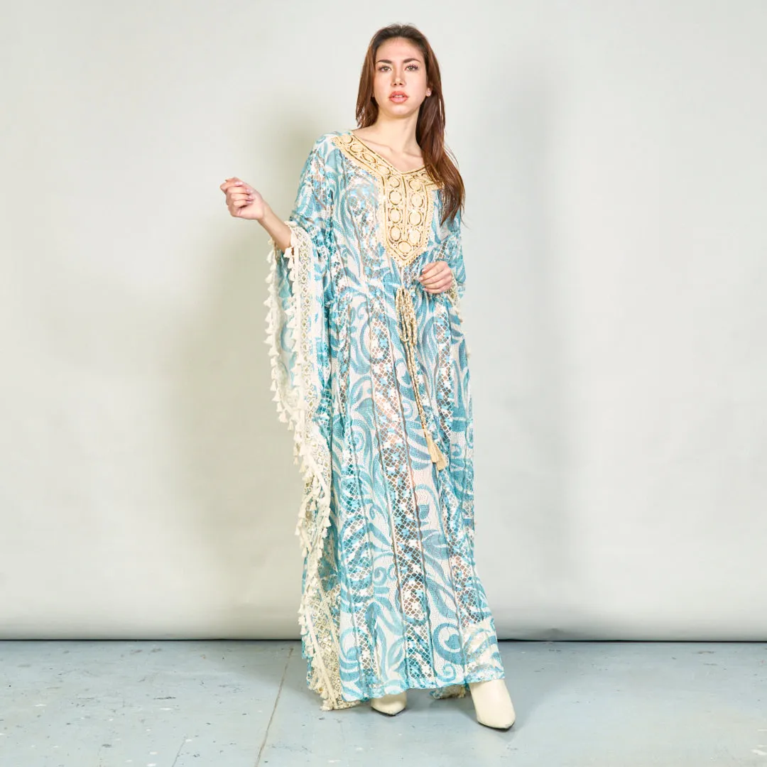 Lace kaftan dress with embroidered neckline wholesale