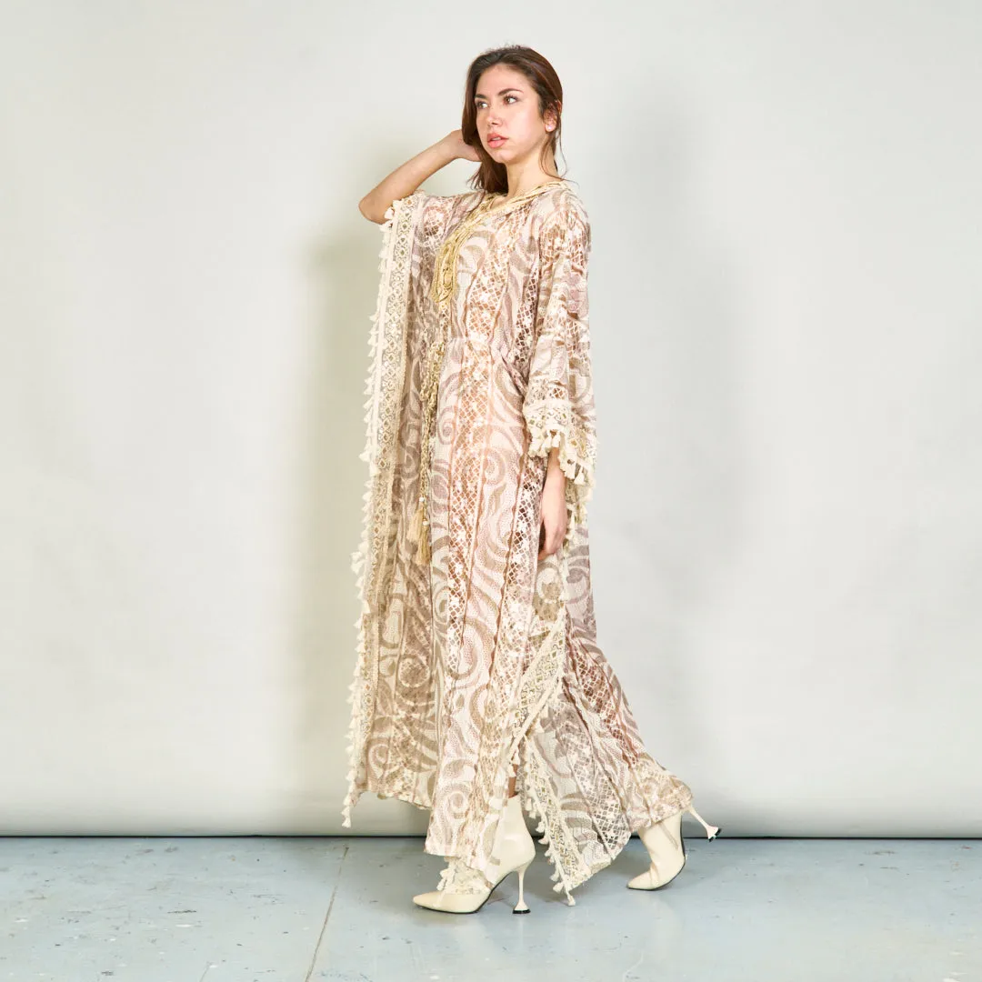 Lace kaftan dress with embroidered neckline wholesale