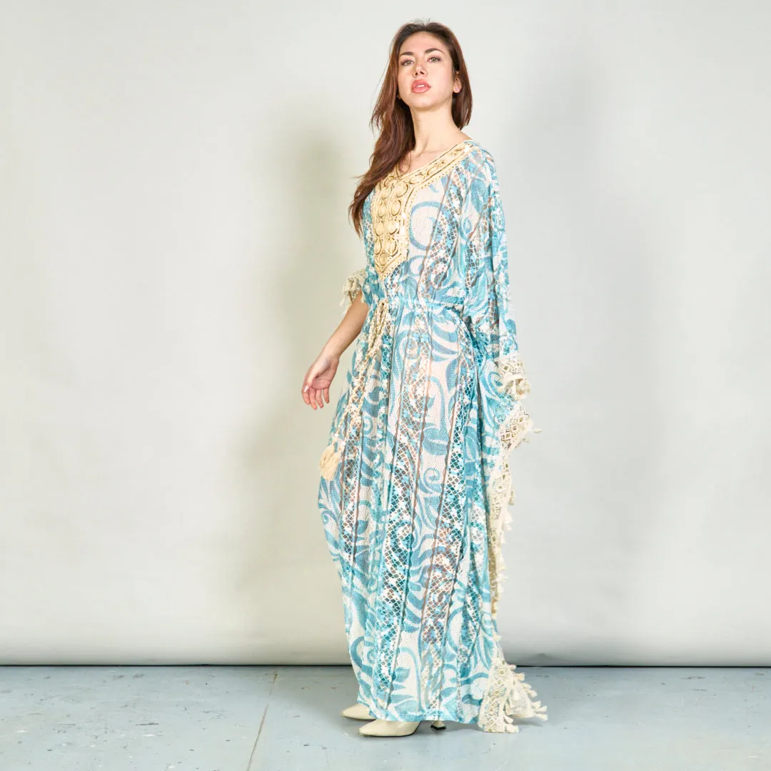 Lace kaftan dress with embroidered neckline wholesale