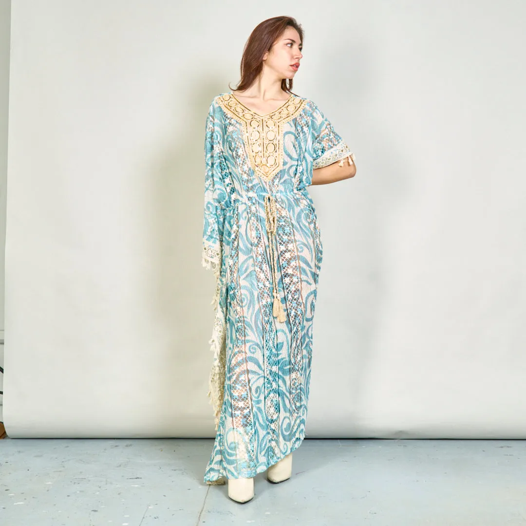 Lace kaftan dress with embroidered neckline wholesale