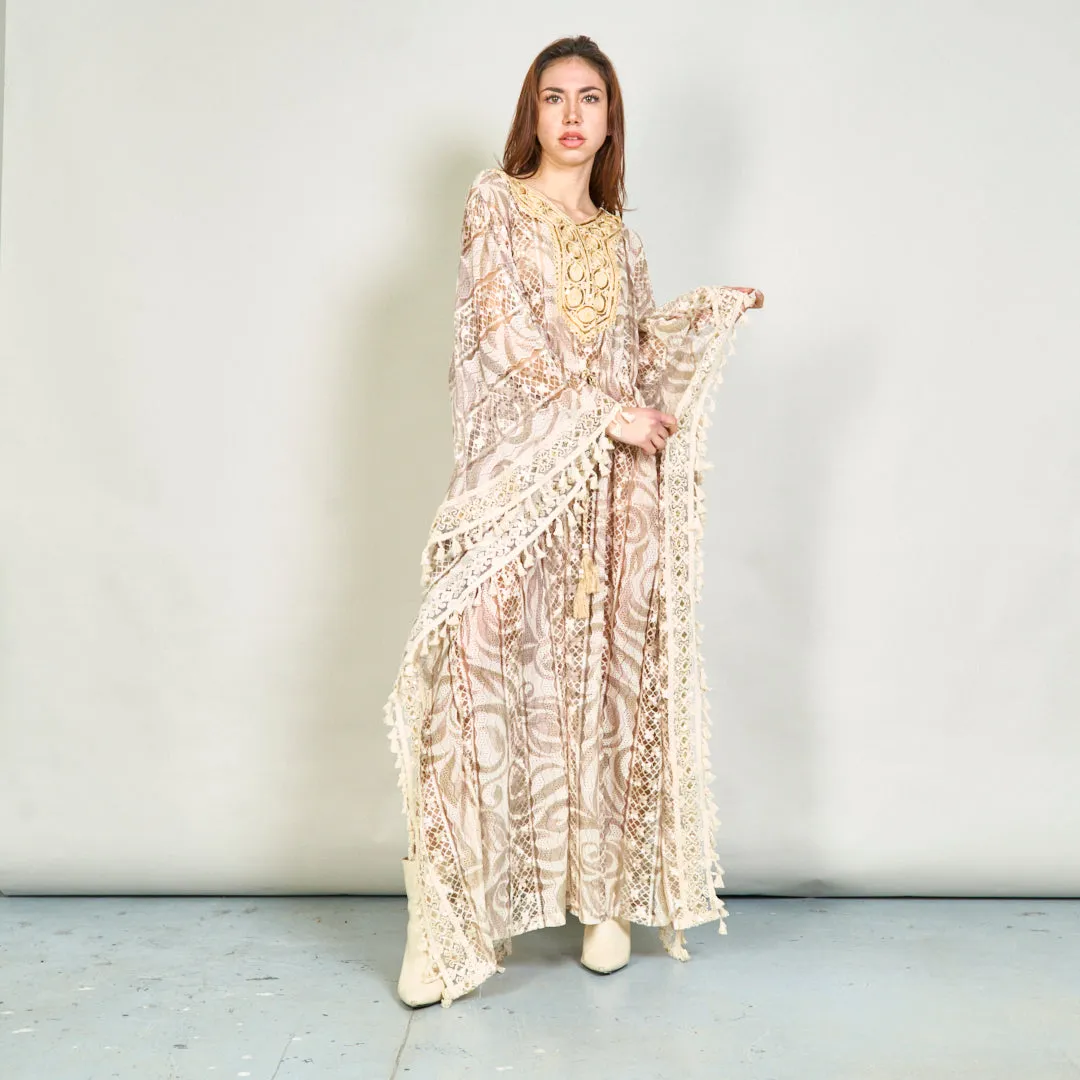 Lace kaftan dress with embroidered neckline wholesale