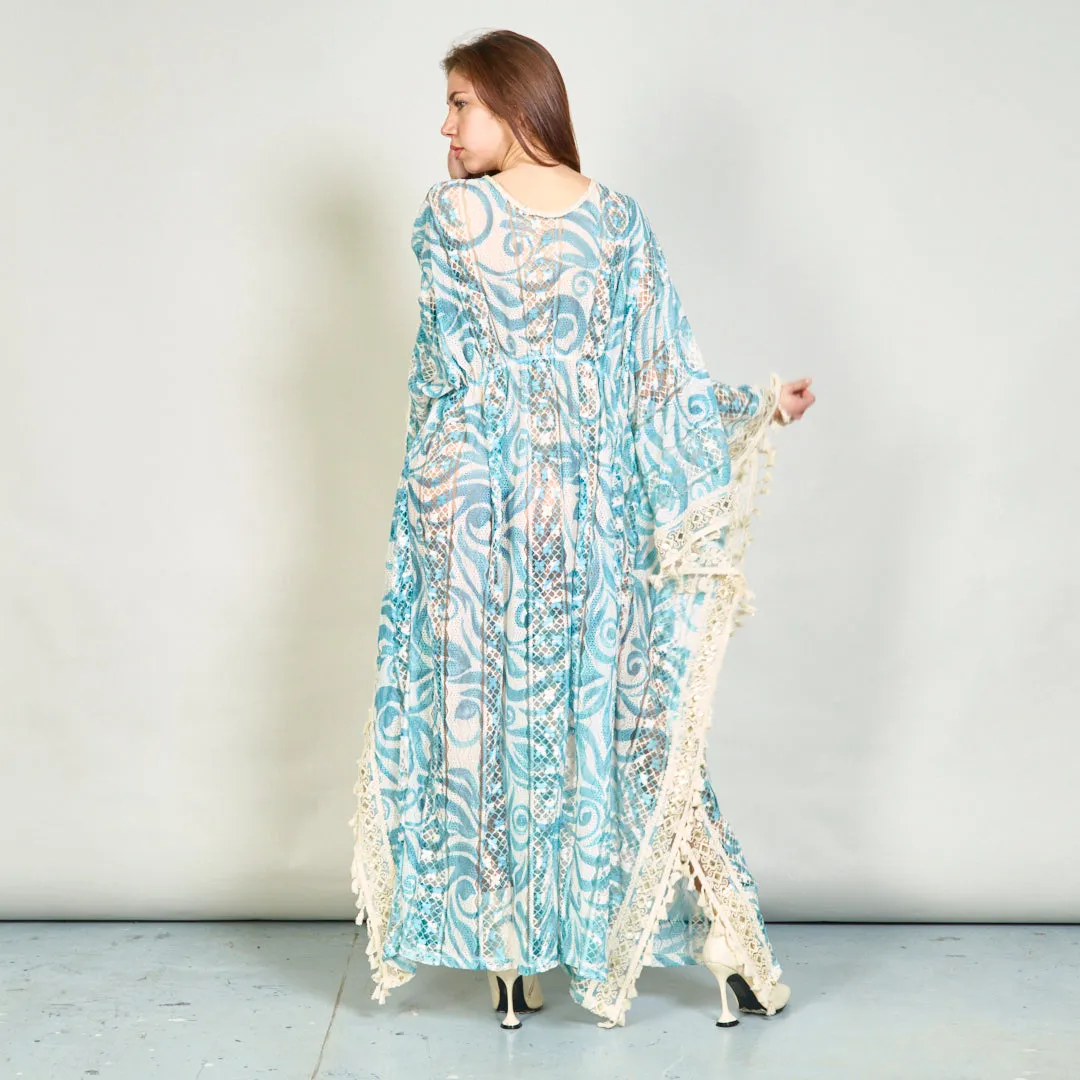 Lace kaftan dress with embroidered neckline wholesale