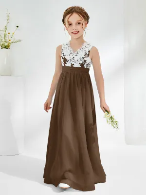 Lace Top Junior Bridesmaid Dresses Brown