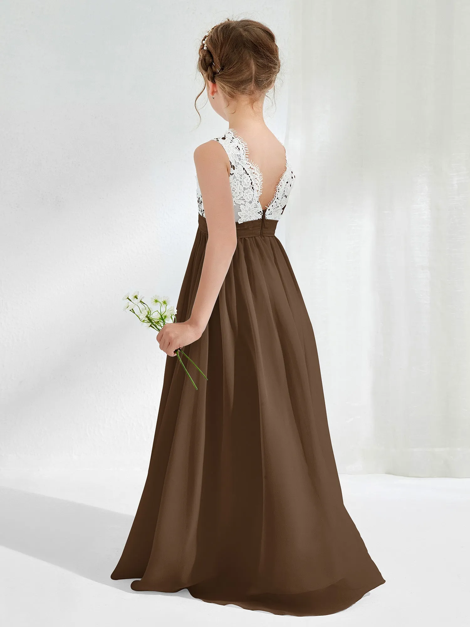 Lace Top Junior Bridesmaid Dresses Brown