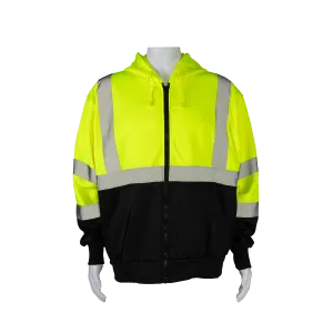 LBZHSW-C3 ANSI 107-2020 Class 3 High-Vis Lime/Black Bottom Two Tone Zip-Up Hooded Sweatshirt