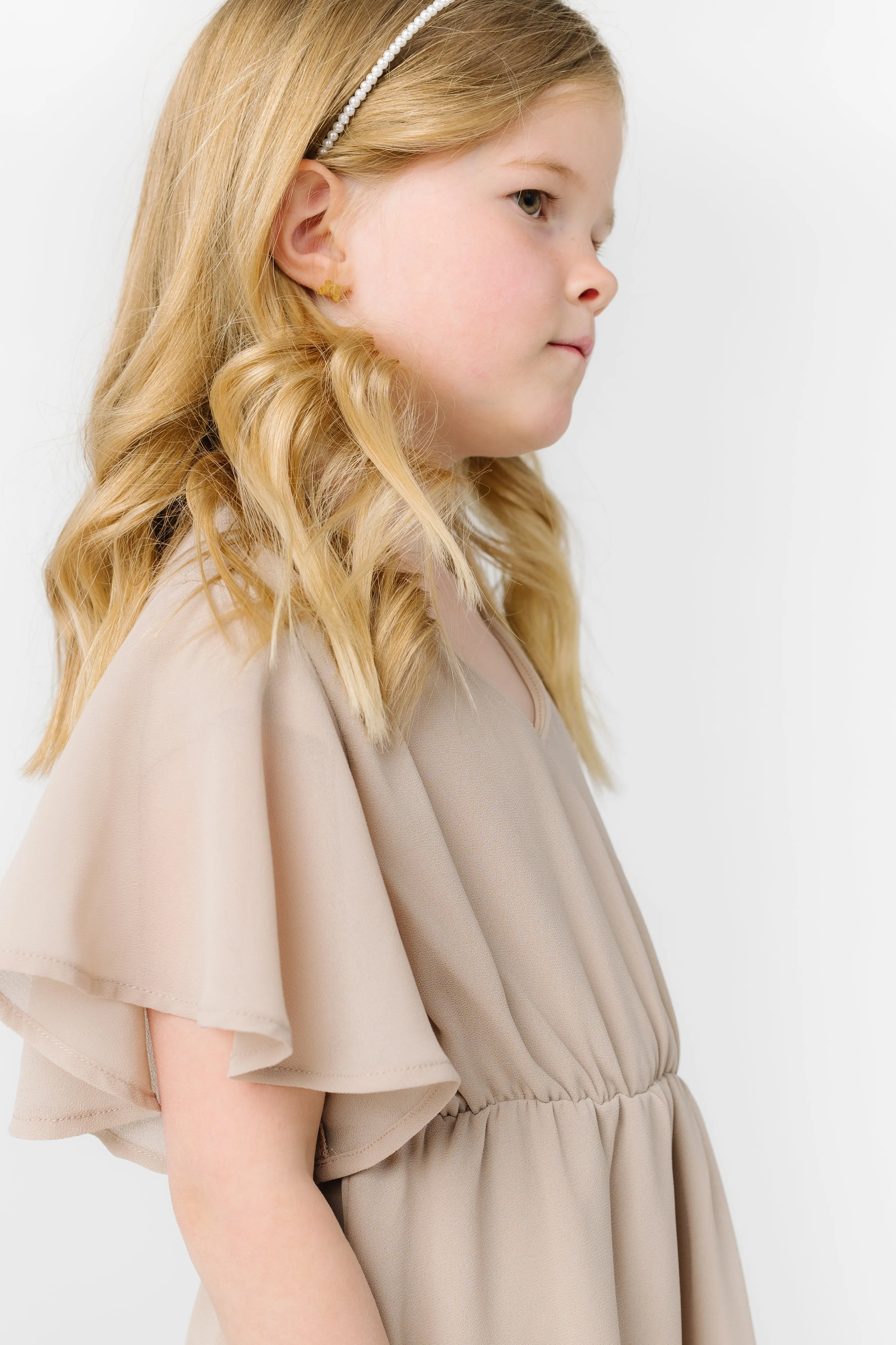 Little Naples Flutter Sleeve Girl's Dress - Taupe