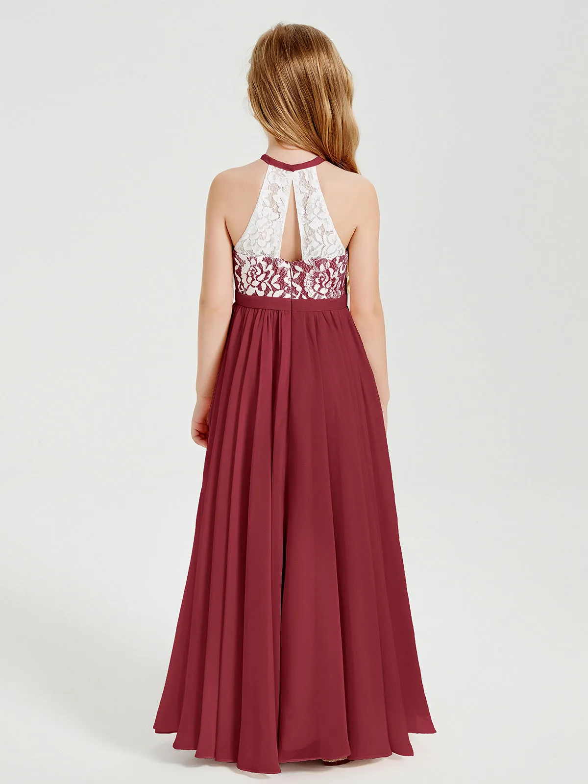 Long Chiffon Bridesmaid Dresses Lace Top Burgundy