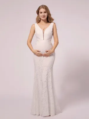 Maxi Long Lace V-neck Fishtail Maternity Dress for Wedding