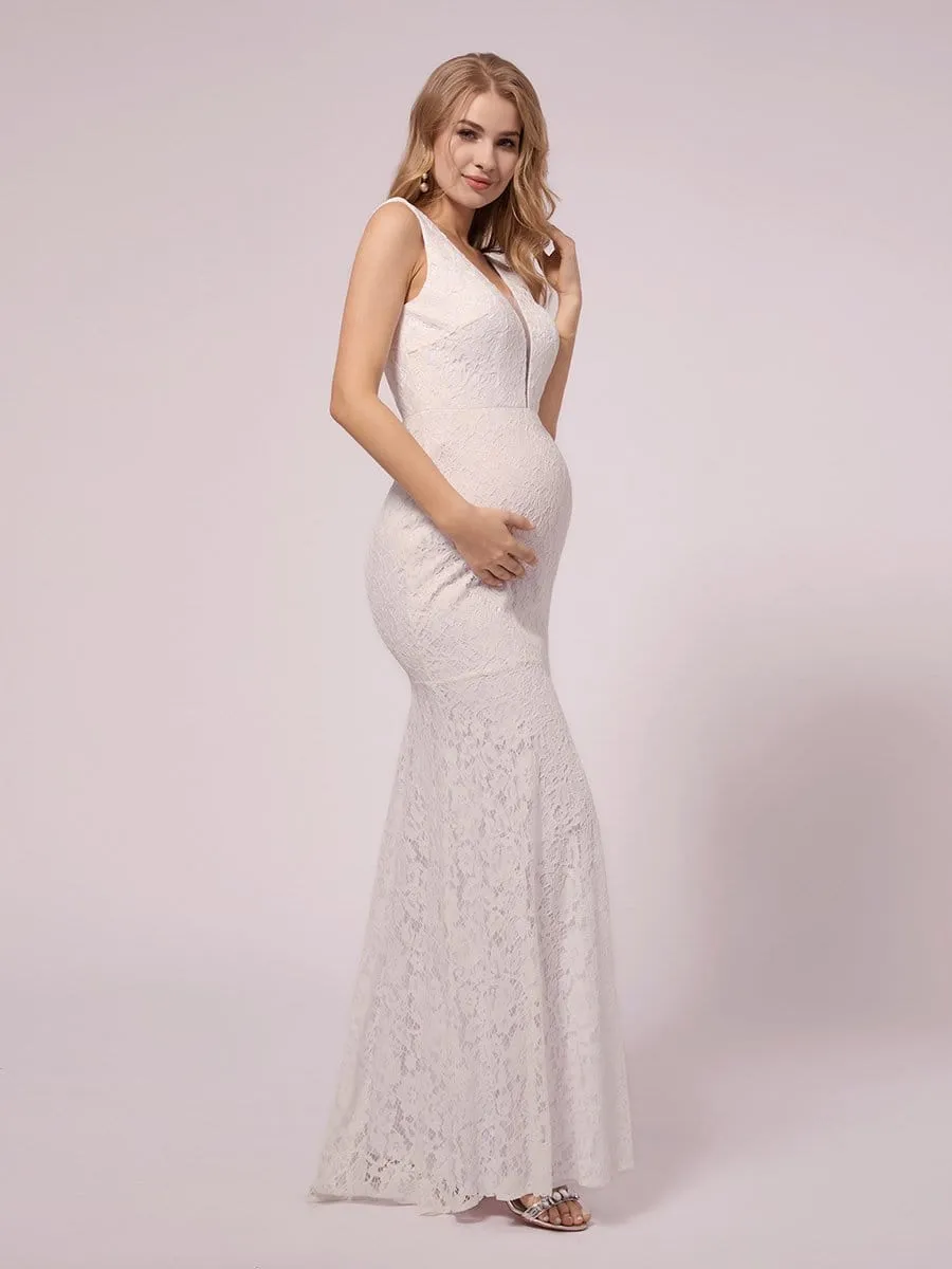 Maxi Long Lace V-neck Fishtail Maternity Dress for Wedding