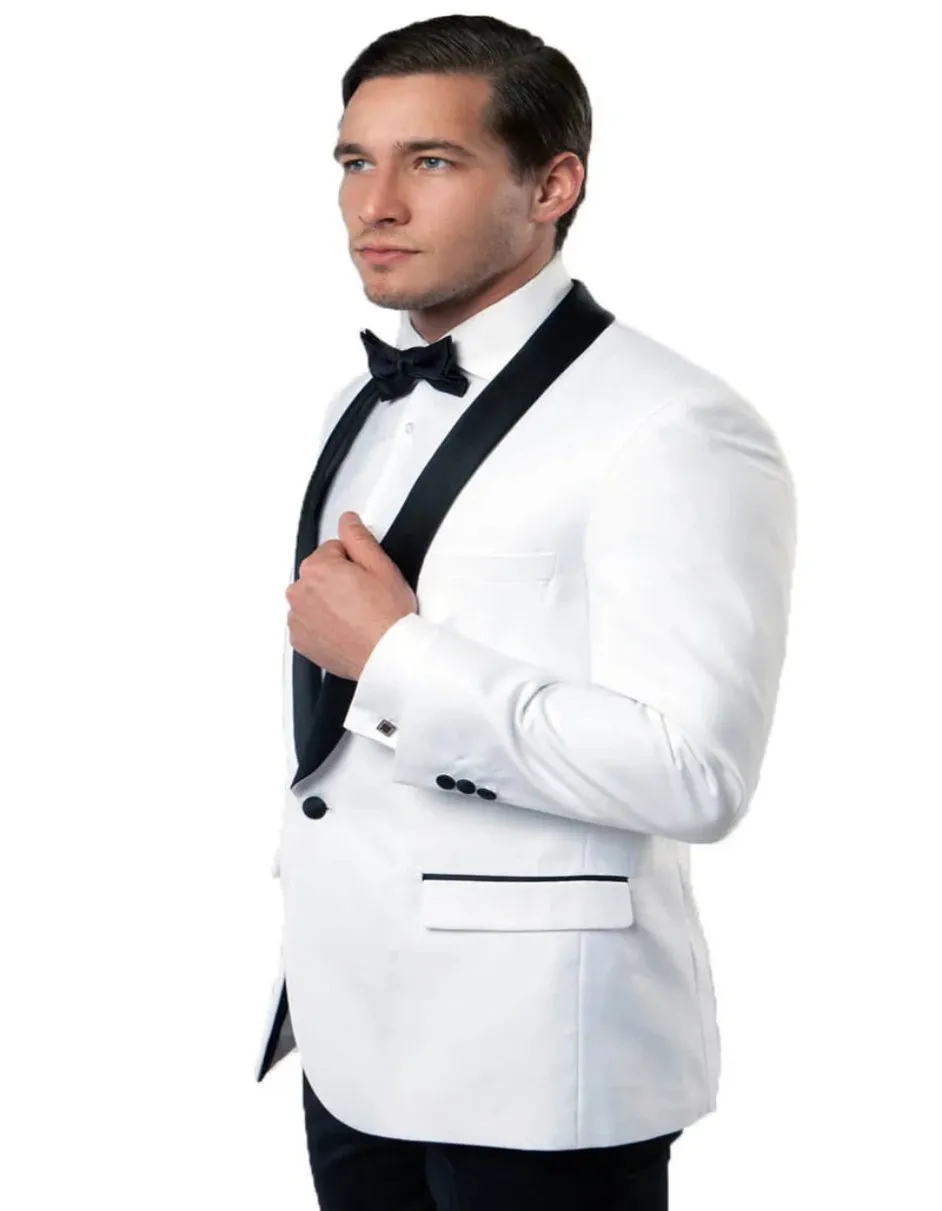 Men's One Button Shawl Lapel White and Black Dinner Modern Fit Jacket