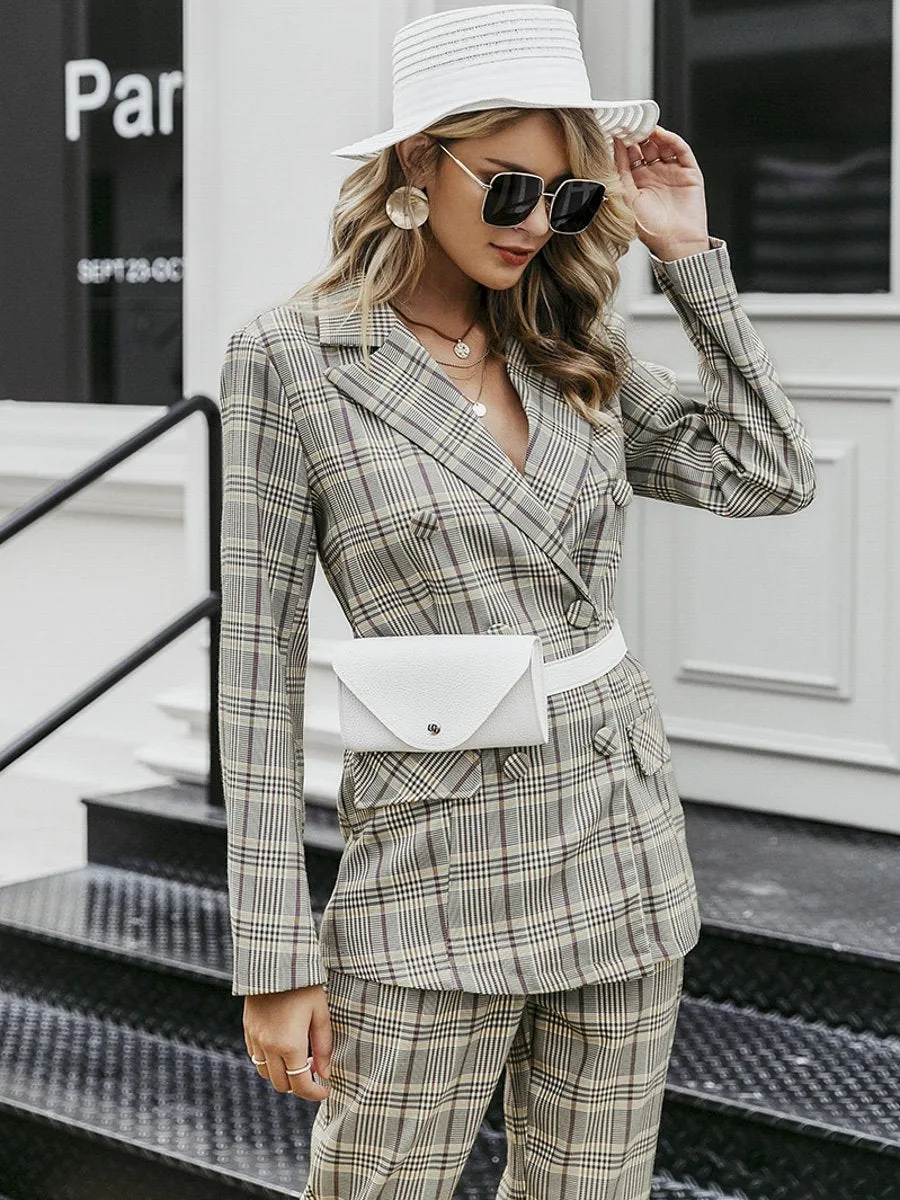 Modern Plaid Blazer Jacket - Multicolored