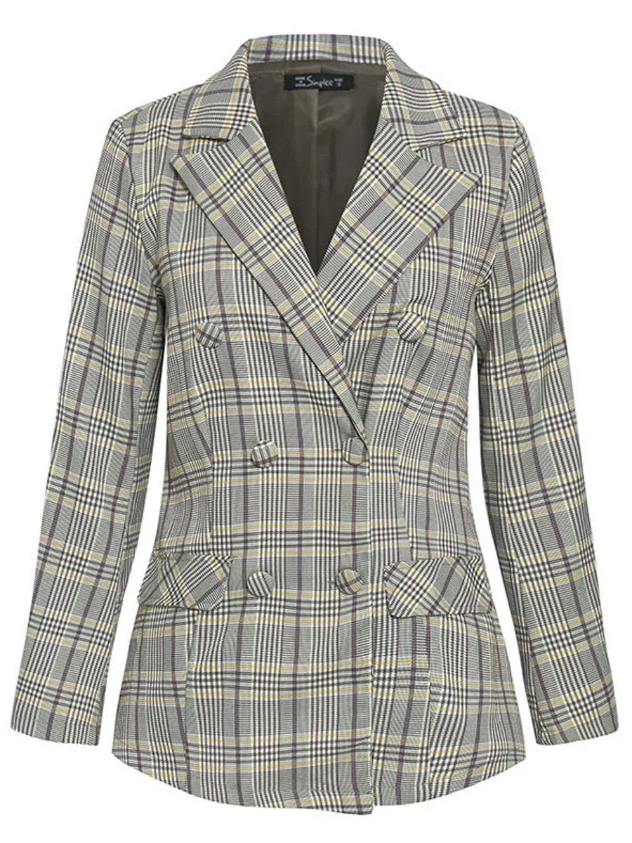 Modern Plaid Blazer Jacket - Multicolored