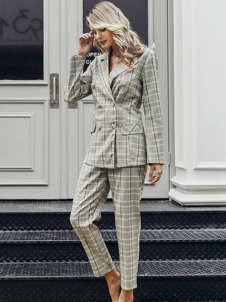 Modern Plaid Blazer Jacket - Multicolored