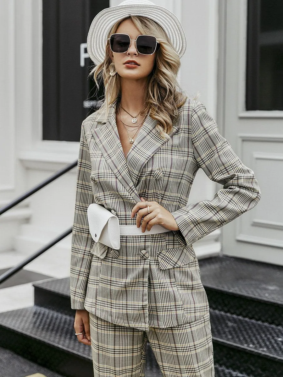 Modern Plaid Blazer Jacket - Multicolored