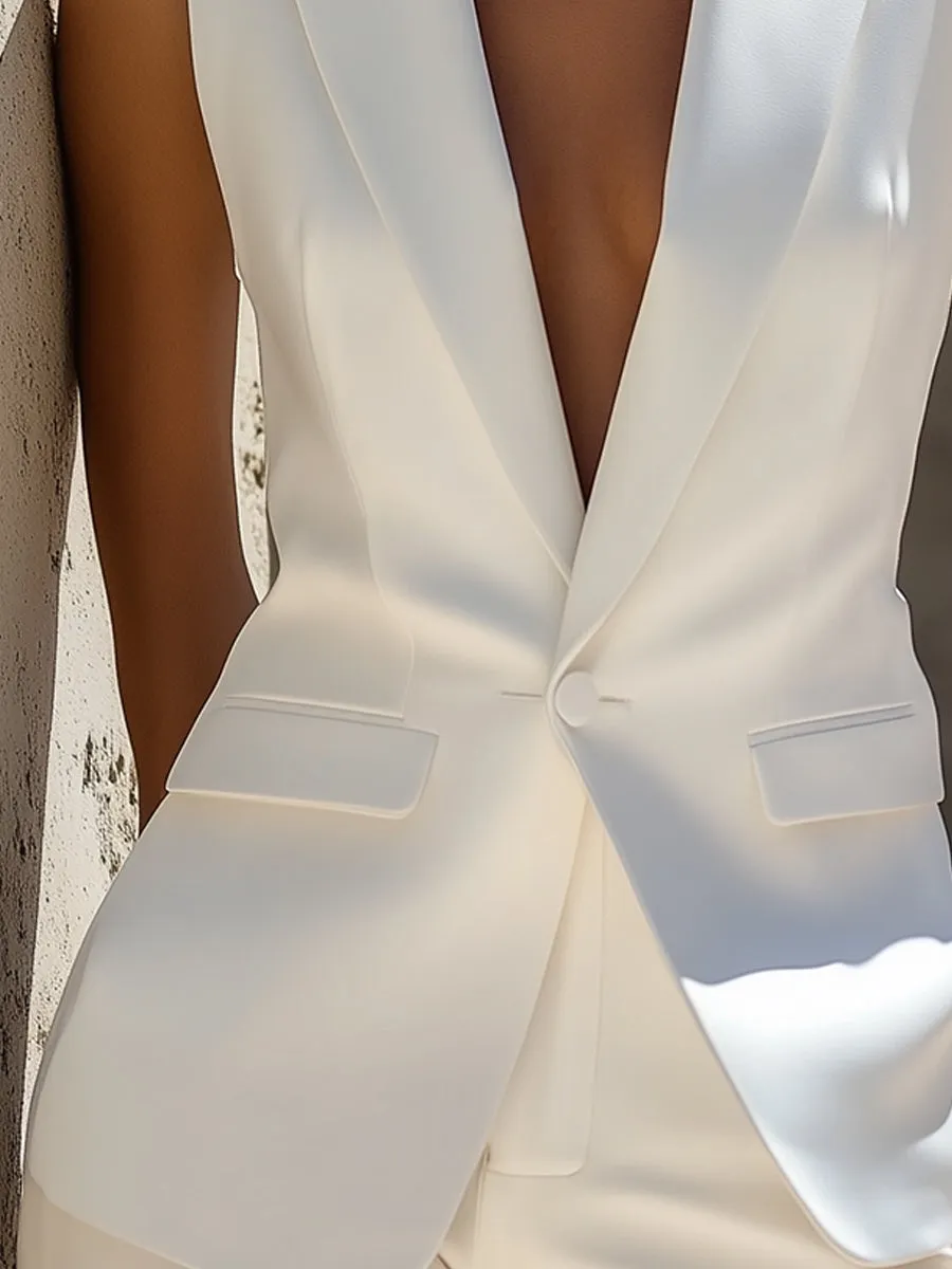 Modern White Sleeveless Blazer with Chic Detailing