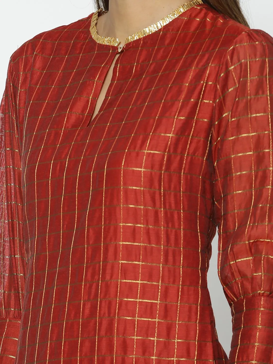 Mulla Rust & Gold Chequered Kurta