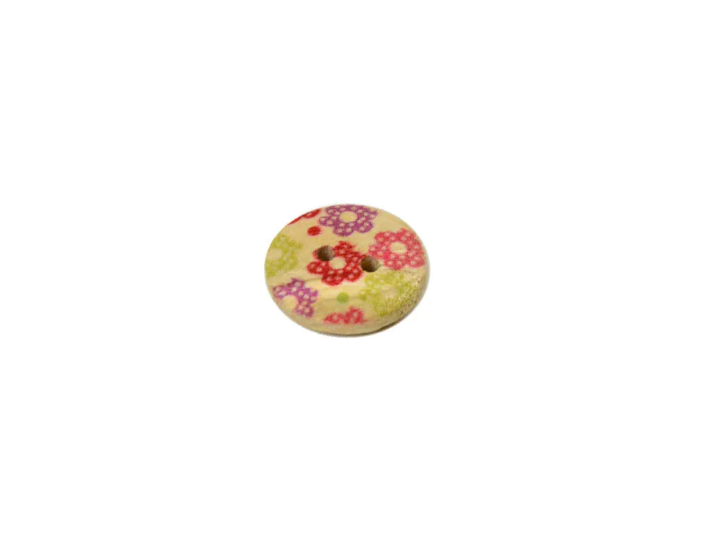 Multicolour 4 Floral Printed 2 Hole Wooden Buttons