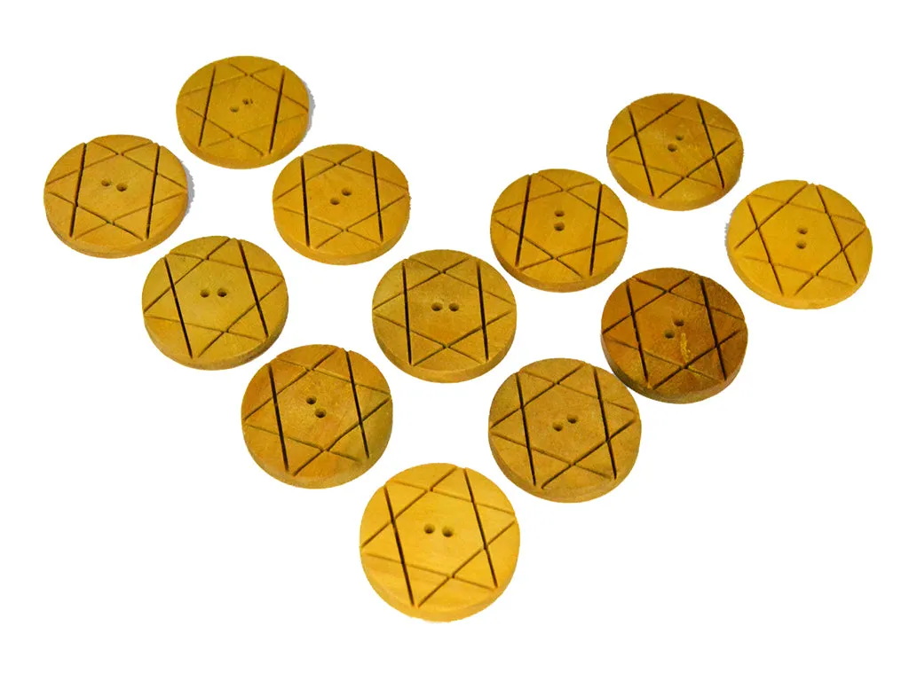 Mustard Stars 2 Hole Wooden Buttons - 60L