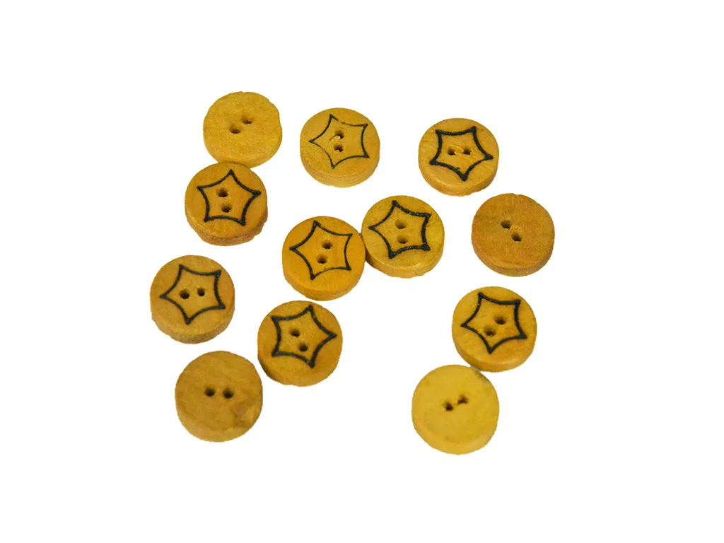 Mustard Stars Printed 2 Hole Wooden Buttons - 24L