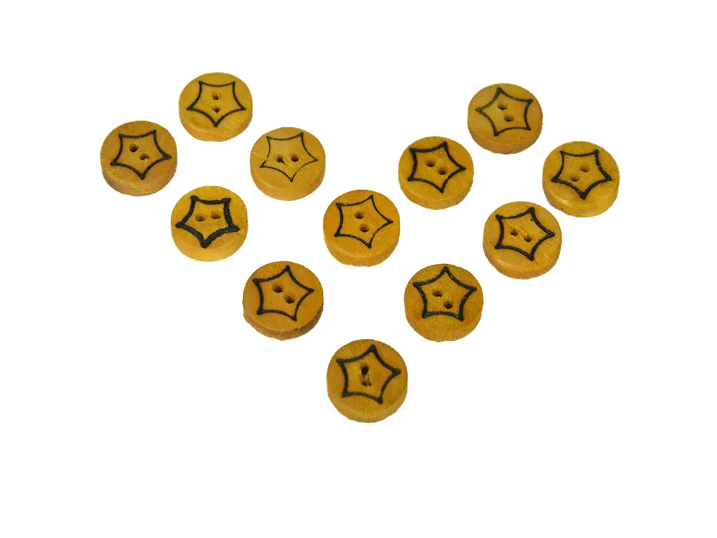 Mustard Stars Printed 2 Hole Wooden Buttons - 24L