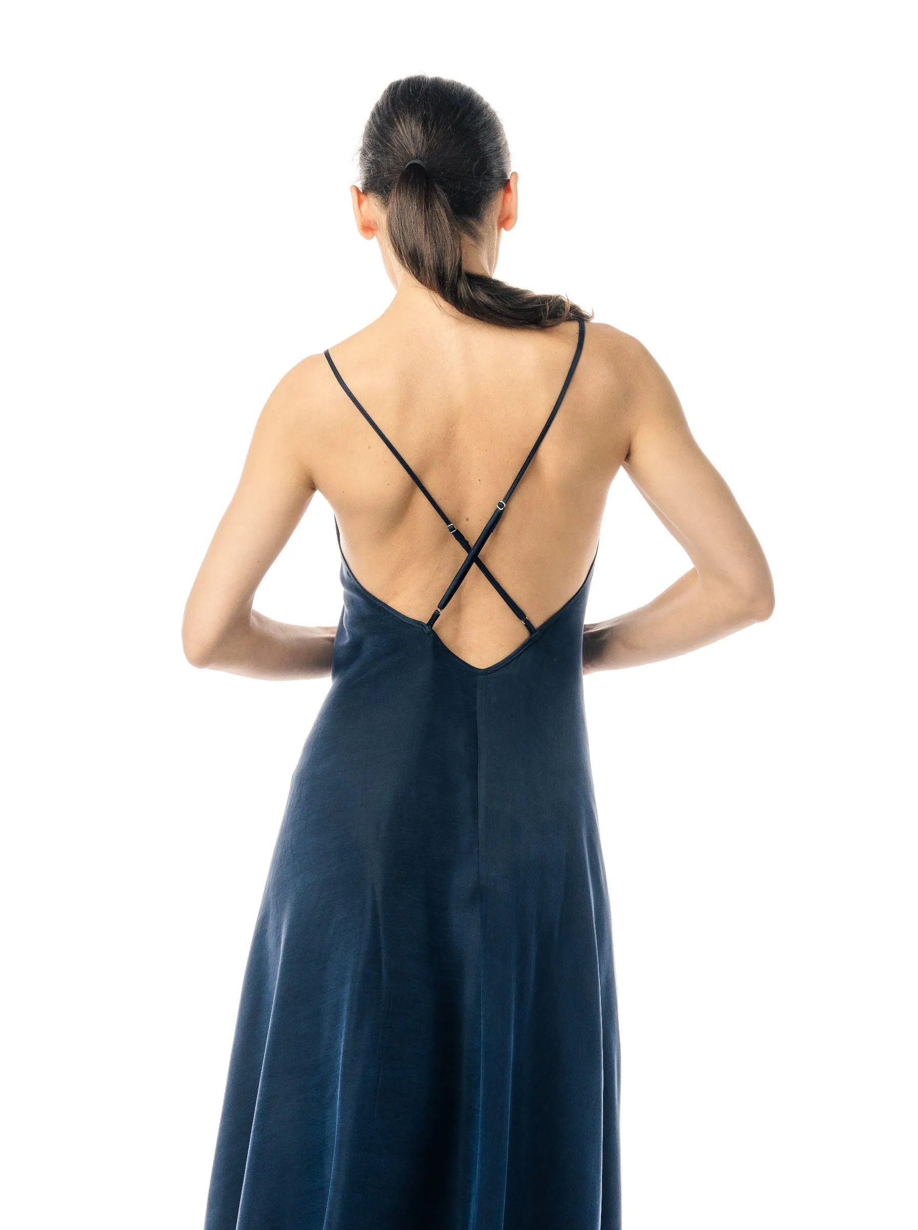 Navy Cupro and EcoVero Slip Dress