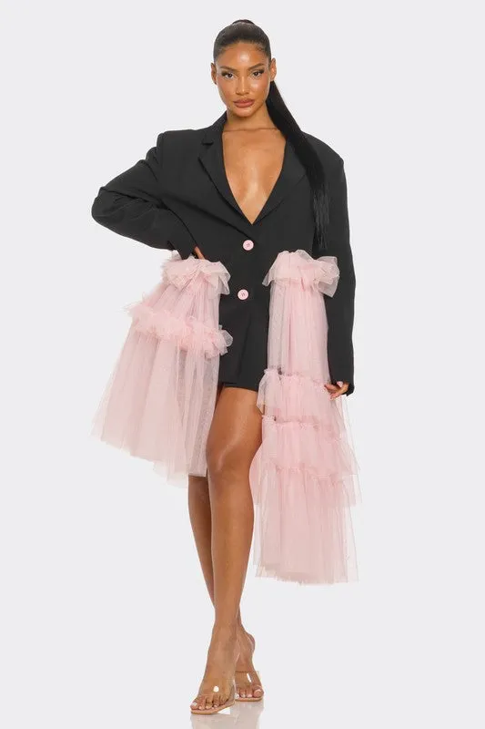 Oversized Tulle Blazer Dress Black and Pink