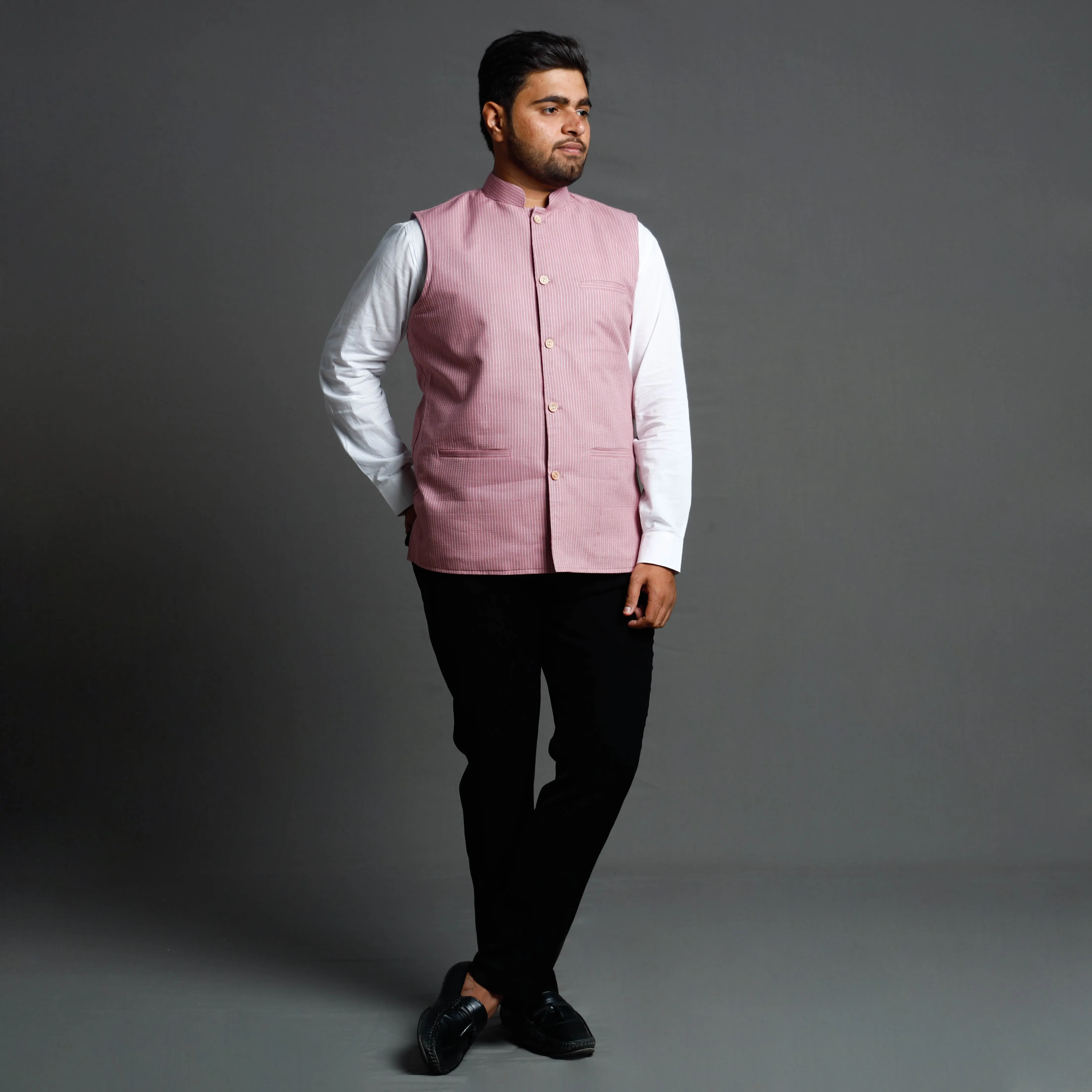 Pastel Purple - Running Stitch Cotton Nehru Jacket